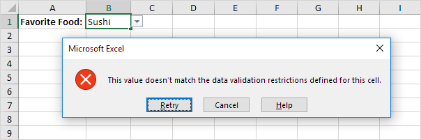 How To Create Drop-down List in Excel error alert