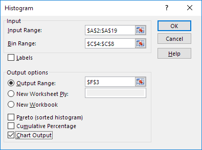 histogram parameter in How to create a Histogram in Excel