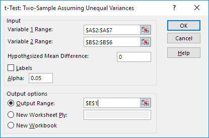 t-test parameter How to perform a t-Test in Excel