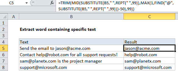 How to extract word containing specific text in Excel