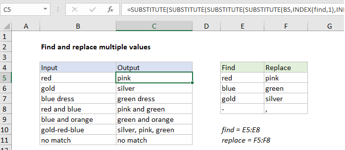 How to find and replace multiple values at same time in Excel