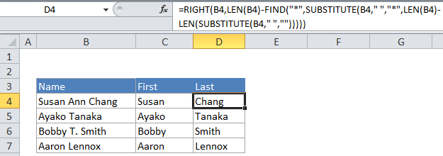 Extract last name from full name -- Manipulating NAMES in Excel