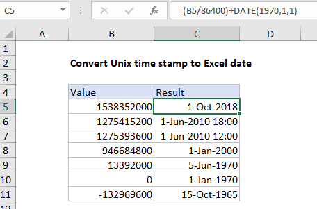 how to Convert Unix time stamp to Excel date