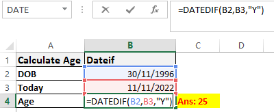 Excel Datedif Function Worked Example