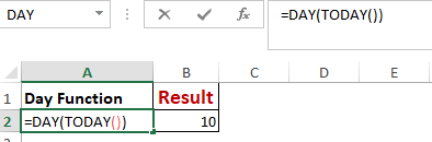 Excel Day Function Worked Example