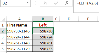 Excel Left Function Worked Example