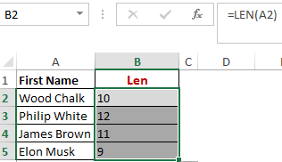 Excel Length Function Worked Example