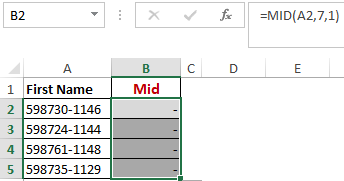 Excel Mid Function Worked Example