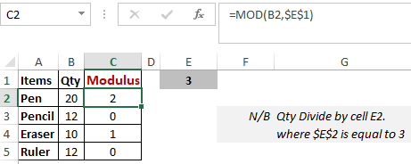 Excel Modulus function Worked Example