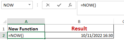 Excel Now Function Worked Example