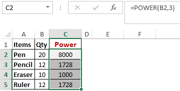 Excel Power function Worked Example