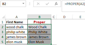 Excel Proper Function Worked Example