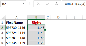 Excel Right Function Worked Example