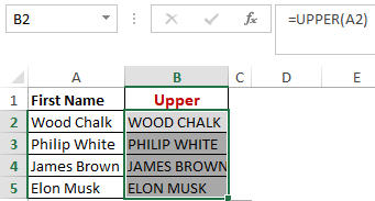 Excel Upper Function Worked Example